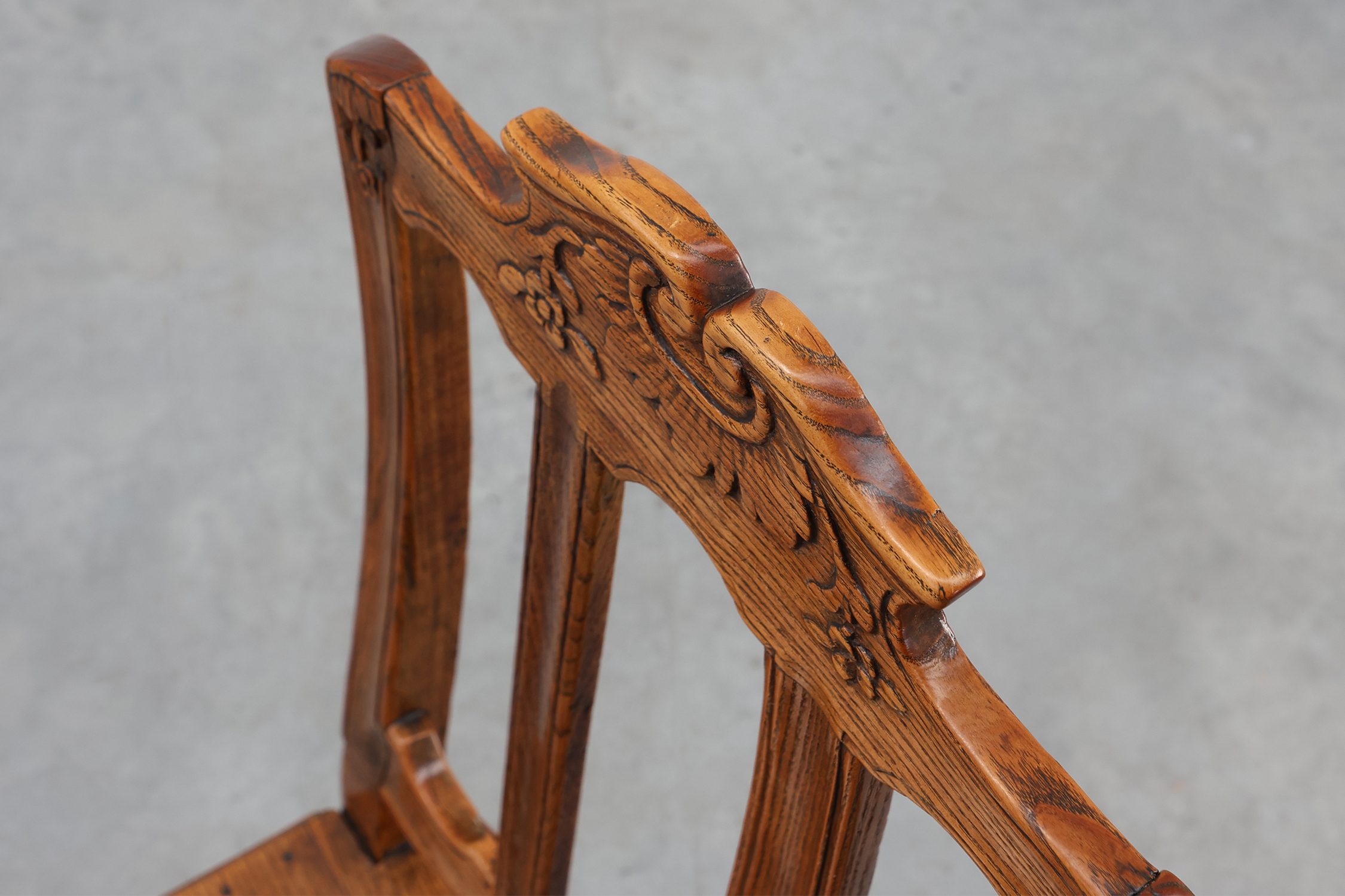 Antique carved oak side chair, France 18th century thumbnail